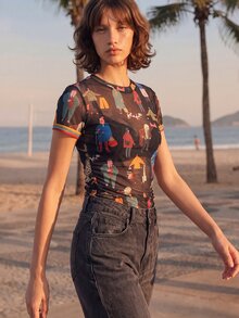 CAJUNI Women's All-Over Print Casual Daily Short Sleeve Top - Multicolor - View 4