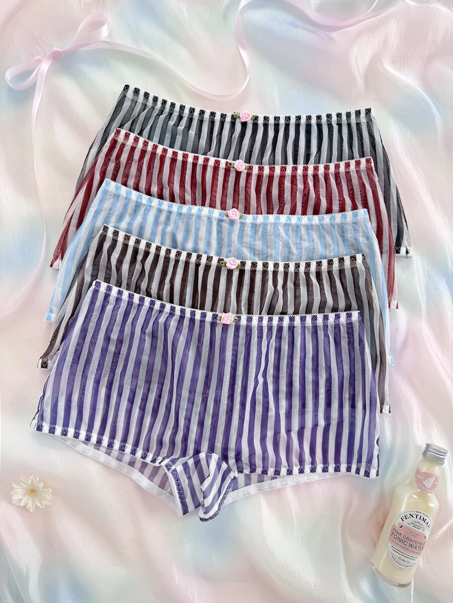 Eraneu Women's Mesh Printed Casual Underwear Multi-Pack Boxer Briefs 5pcs Set - Multicolor - View 1