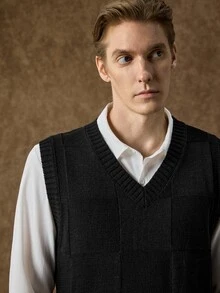 Manfinity CityGents Men's Solid Color Casual Daily Knit Vest - Black - View 7