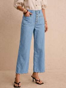 Poéselle Women's Casual Daily Wear Denim Jeans With Pockets - Light Wash - View 6