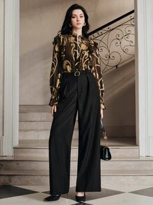 Anewsta Modern Vintage Style Long Sleeve Blouse With Ruffle Collar Design For Women - Black - View 6