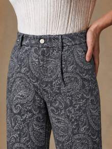 Anewsta Modern Design Digital Print Casual Gray Blue Long Pants Women Spring Autumn New High Waist Loose Slimming Versatile Straight Leg - Dusty Blue - View 3