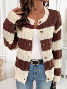 Ellevyn Women's Colorblock Casual Daily Cardigan - Brown - View 3