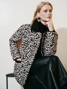 Aveloria Modichic Women's Jacket Loose Straight Quilted Diamond Stitch Lapel Pockets Modern Beige Black Leopard Print Fall Clothes For Women Halloween - Multicolor - View 1