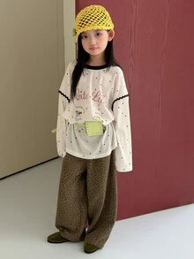 Dazy Kids Tween Girl Letter & Polka Dot Print Drop Shoulder Long Sleeve Casual T-Shirt - White - View 2