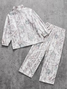 SHEIN 2pcs Boys Spring/Autumn Printed Lapel Half-Zip Long Sleeve Pullover Sweatshirt & Matching Pants Set, Soft Comfortable Fabric, Easy To Wear, Suitable For Outdoor, Sports, Dancing, School And Various Occasions, Fashionable Sweatshirt & Sweatpants Two Pieces Set For Big Boys - Multicolor - View 2