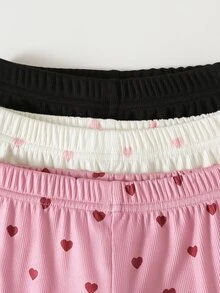 SHEIN Playful Pals 3 Packs Baby Girls Brushed Ribbed Long Pants, Simple Heart Print, Comfortable Stylish Autumn Winter Trousers For Outdoor Wear - Black and White - View 4