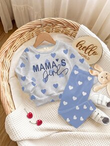 灰藍色可愛愛心字母 Mama'girl❤ 少女休閒舒適軟厚保暖圓領長袖運動衫與內搭褲套裝，適合秋冬日常，舒適季節，時尚女孩 - 彩色 - 查看 6