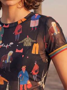 CAJUNI Women's All-Over Print Casual Daily Short Sleeve Top - Multicolor - View 5
