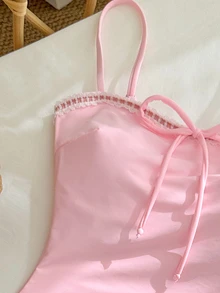Swim Mod Women's Spring/Summer New Pink Strapless Backless Bow Slimming One-Piece Swimsuit - Pink - View 6