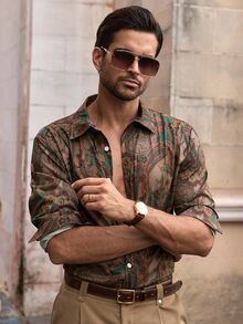 EASEVO Plus Size Men's Paisley Pattern Single-Breasted Vacation Shirt - Multicolor - View 7