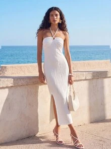 CAJUNI White Textured Knit Dress – New Year's, Christmas, Party - White - View 7