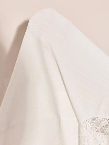 BrightlyHer Plus Size Women's Contrast Lace Cutout V-Neck Long Sleeve Fashion Blouse - White - View 11