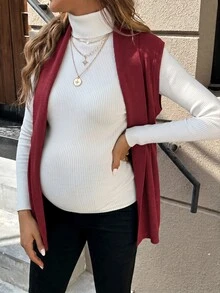 Momance 孕婦無袖休閒針織背心，前綁帶設計，日常秋季性別揭曉穿搭 - 紅色 - 查看 3