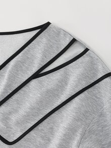Balvessa V-Neck Colorblock Long Sleeve Asymmetrical Loose Casual Sweatshirt For Women - Grey - View 8