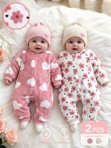 SHEIN 2PCS Baby Girls Jumpsuits - Baby Pink - View 1