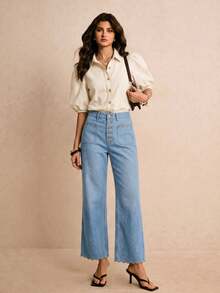 Poéselle Women's Casual Daily Wear Denim Jeans With Pockets - Light Wash - View 5