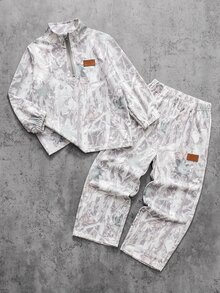 SHEIN 2pcs Boys Spring/Autumn Printed Lapel Half-Zip Long Sleeve Pullover Sweatshirt & Matching Pants Set, Soft Comfortable Fabric, Easy To Wear, Suitable For Outdoor, Sports, Dancing, School And Various Occasions, Fashionable Sweatshirt & Sweatpants Two Pieces Set For Big Boys - Multicolor - View 7