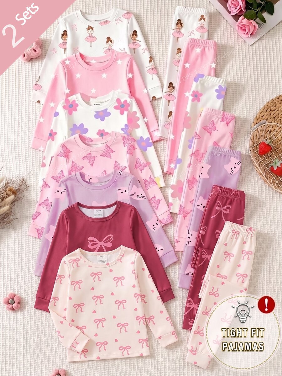 SHEIN 4PCS Young Girls Pajamas - Multicolor - View 1