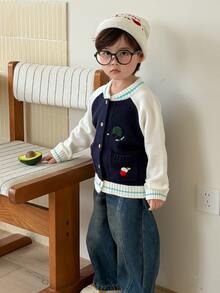 DAZY Infant (Boy) V-Neck Contrast Color Long Sleeve Autumn/Winter Cardigan - Multicolor - View 6
