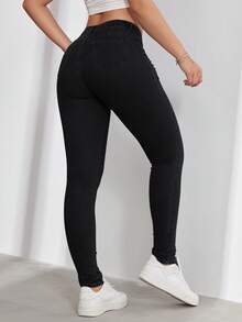 SHEIN ICON 大尺碼女款休閒舒適淺藍色彈性牛仔褲 - 黑色 - 查看 2