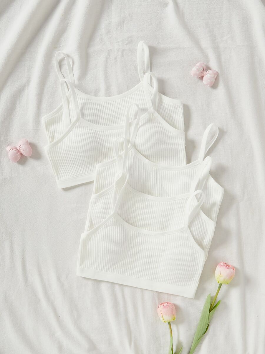 Tween Girl Ribbed Simple Comfortable Training Bras 5pcs/Pack - White - View 1
