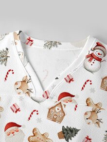 TaskEZ Scrub Uniform Set Christmas Santa Claus Christmas Tree Gingerbread Man Holiday Style Short Sleeve Top And Long Pants - Multicolor - View 7