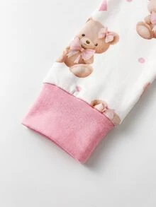 SHEIN 新生兒可愛卡通熊拼色連身衣居家服 - 粉色 - 查看 3