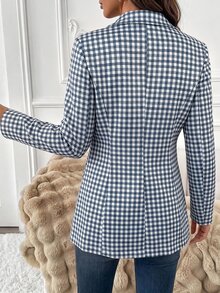 SHEIN Clasi 女款格紋翻領長袖休閒通勤西裝外套 - 淺藍色 - 查看 2