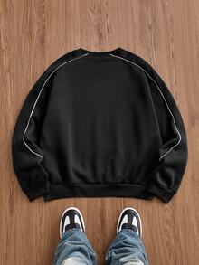 NORVETH Men's Spring/Autumn Casual Standard Size Black Pullover Sweatshirt With Turn Collar And Embroidery - Black - View 5