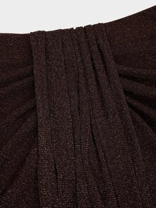 Sweetra CURVE Plus Size Women Elegant Elegant Elastic Silver Mesh Design Pleated Bodycon Long Skirt - Coffee Brown - View 9
