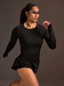 Powerista Women's Solid Color Active Wear Crew Neck Athletic Tee Shirt With Breathable Mesh Panels For Women Training High Quality Workout Clothes - Black - View 1