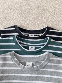 SHEIN 3pcs/Set Boys Striped T-Shirt, Autumn/Winter Base Layer - Multicolor - View 6