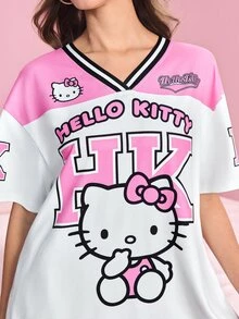 HELLO KITTY AND FRIENDS | SHEIN 女款字母與卡通印花休閒日常短袖T恤 - 粉色 - 查看 3