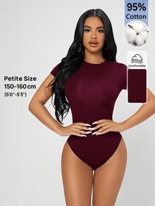 SHEIN PETITE 純色修身連身衣，適合嬌小女性 - 酒紅色 - 查看 6