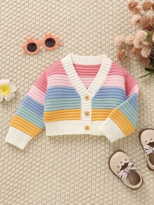 SHEIN 女嬰拼色開襟毛衣 秋季 - 彩色 - 查看 8
