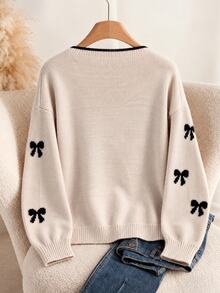 GlowEve CURVE Plus Size Women's Square Neck Bow Jacquard Versatile Pullover Sweater Top - Multicolor - View 2