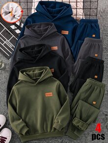 SHEIN 4件組買2送2兒童青少年男孩休閒學院風極簡實用百搭運動長褲多件套裝，男孩套裝，適合春/夏、情人節、約會、秋季 - 彩色 - 查看 1