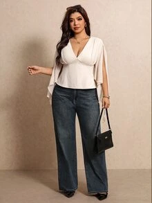 Elaquor Plus Size Fashion Versatile Waist-Cinching Blouse For Office And Commute - Apricot - View 4
