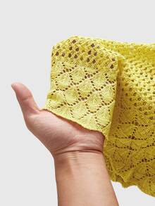 ROMWE Autumn/Winter Fairycore Semi-Hollow Crochet Butterfly Women's Sweater - Pale Yellow - View 5