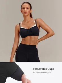 GLOWMODE Seamless Sun Chaser Mock 2-In-1 Sports Bra With Ruched Bust Push-Up Design & Removable Cups Low Impact Yoga Pilates Studio Active Wear - Black - View 4