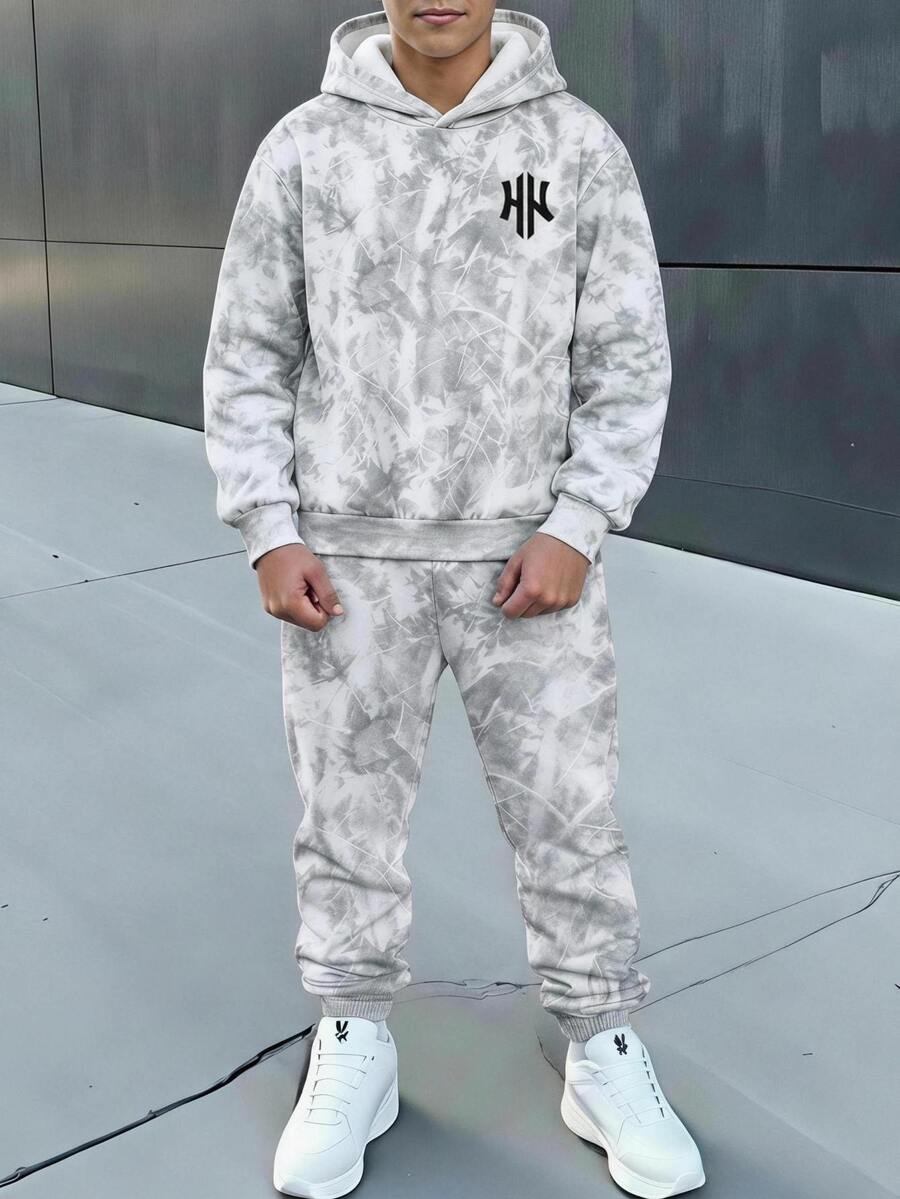 Tween Boy Casual Minimalist Loose Comfortable Long Sleeve Hooded Sweatshirt With Cartoon Pattern, Suitable For Autumn/Winter - Multicolor - View 1