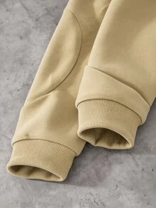 SHEIN 2件組男孩連帽衛衣與運動長褲套裝，初秋新品，返校必備，高端灰色極簡街頭風，長袖套頭連帽衫搭配抽繩收口運動長褲，經典深色十字花紋，休閒日常穿著，男孩街頭風穿搭，適合學校與外出 - 卡其色 - 查看 4