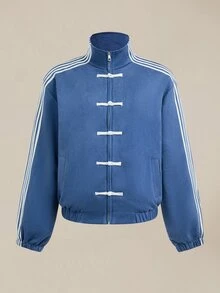 EASEVO Men's Plus Size Button-Up Front Side Stripe Casual Shacket Halloween Christmas Winter Party Autumn  - Blue - View 1