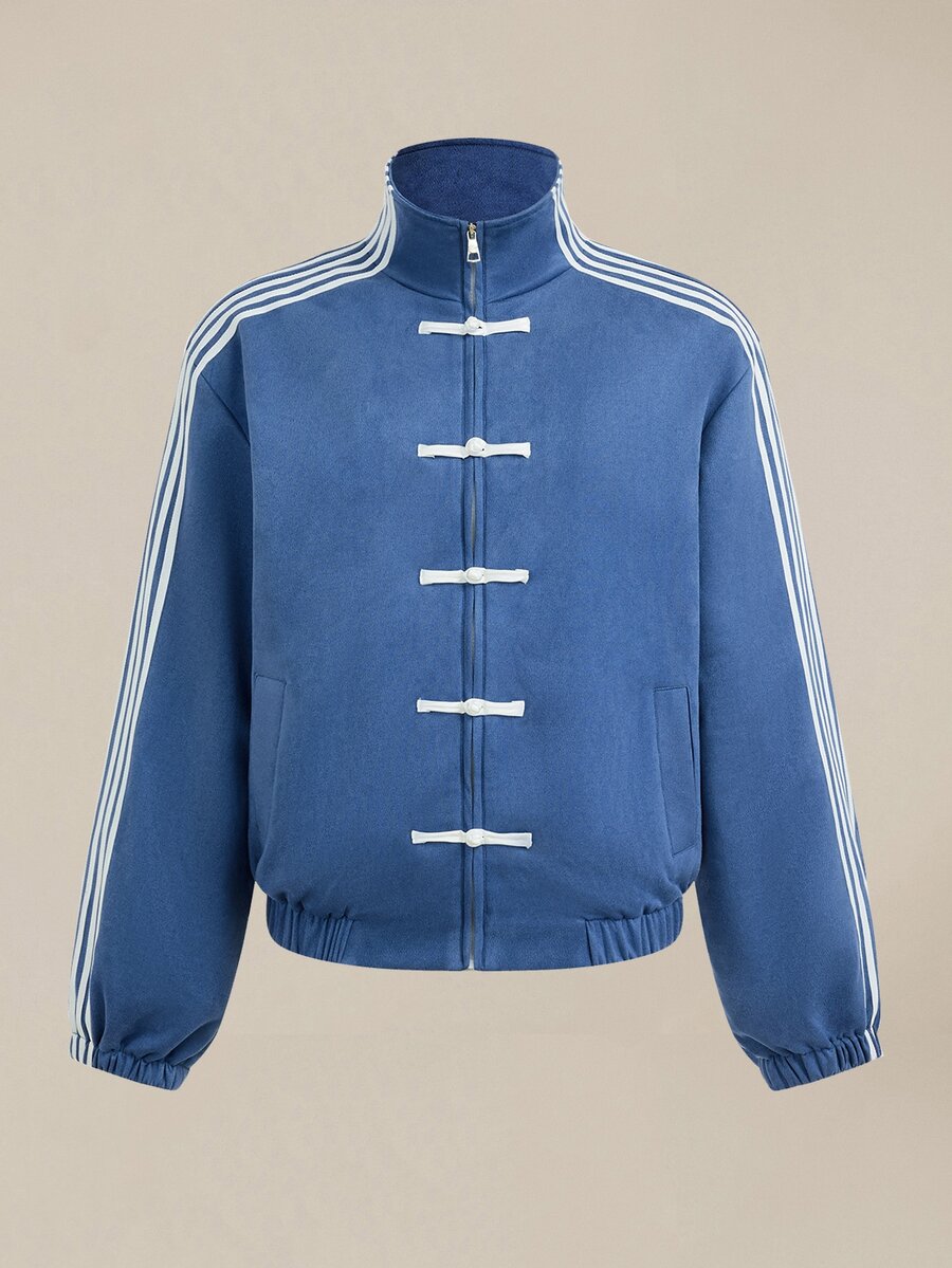 EASEVO Men's Plus Size Button-Up Front Side Stripe Casual Shacket Halloween Christmas Winter Party Autumn - Blue - View 1