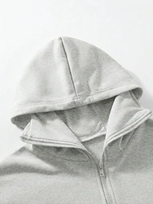 Manfinity Roghcode 男士街頭風連帽外套，男友熱門禮物選擇，男士機能風街頭穿搭夾克，黑色寬鬆版型雙拉鍊開襟外套 - 淺灰色 - 查看 3