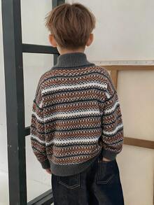 DAZY Boys' (Small) Fancy High Neck Sweater Top, Colorful Long Sleeve Autumn/Winter Knitwear - Grey - View 3