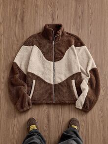 SWAVVY Men's Colorblock Casual Daily Long Sleeve Jacket - Khaki - View 6