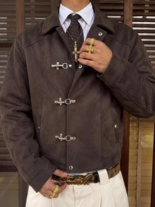 EASEVO Men's Plus Size Solid Color Snap Button Casual Daily Travel Shirt Halloween Christmas Winter Party Autumn - Brown - View 2