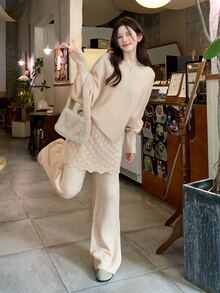 DAZY Women's Vacation Style Sweater 2 Pieces Set - Apricot - View 1